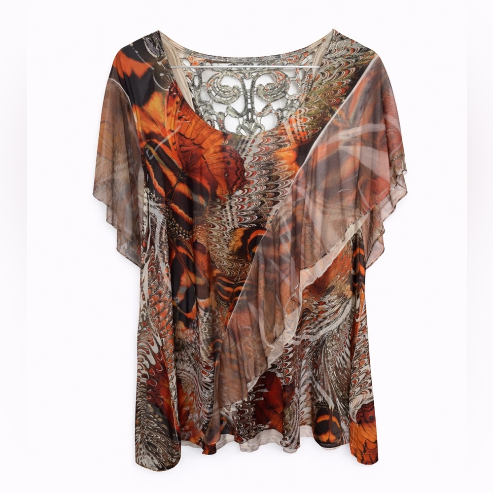 🦋 Orange Appliqué Butterfly Blouse